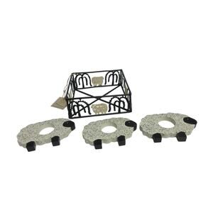 Prim Black Metal Napkin Holder Sheep Design willow lane NEW + 3 Napkin Rings